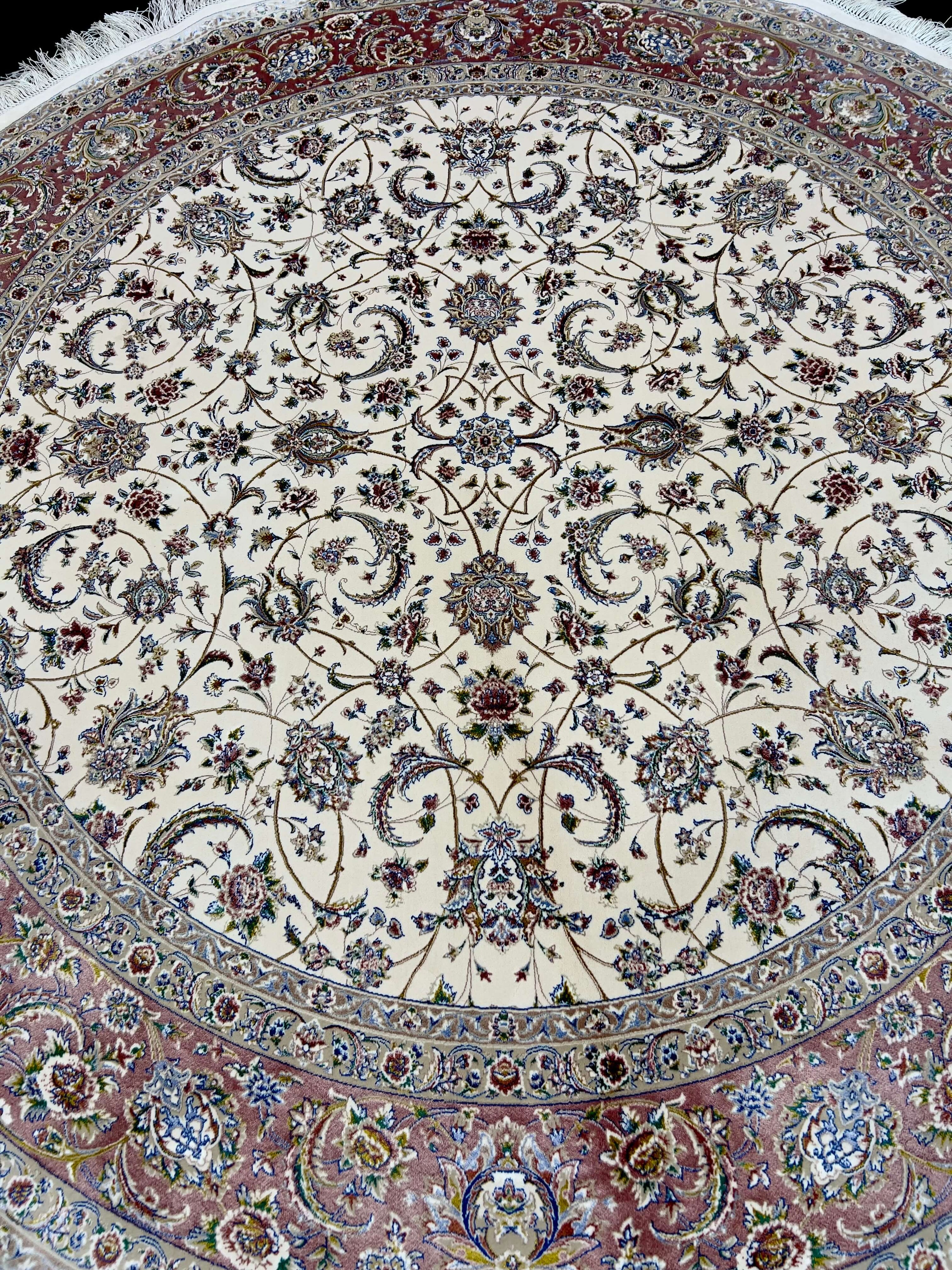 Beige Round Traditional Floral Rug