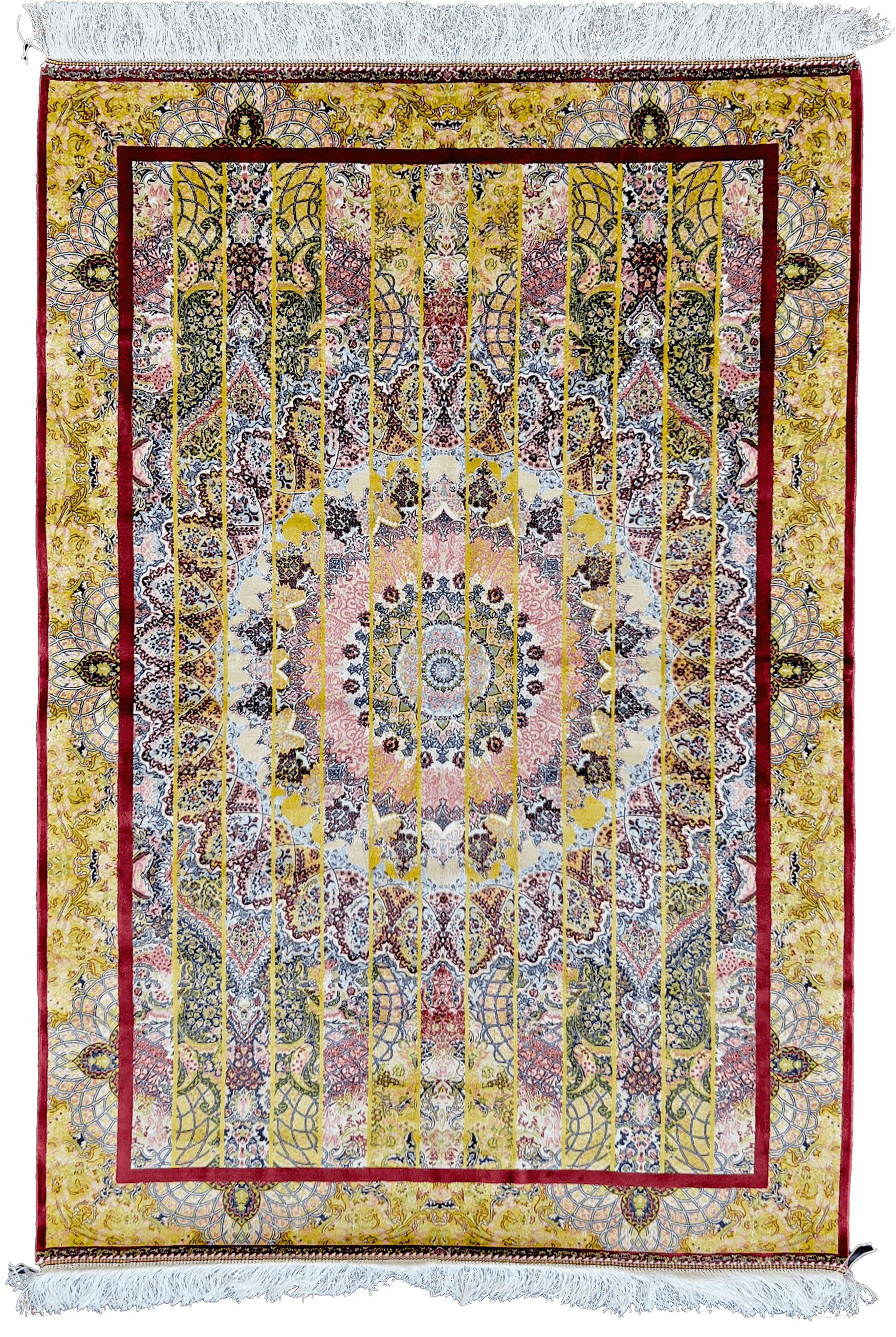 Red And Yellow Vibrant Splash Silk Persian Area Rug