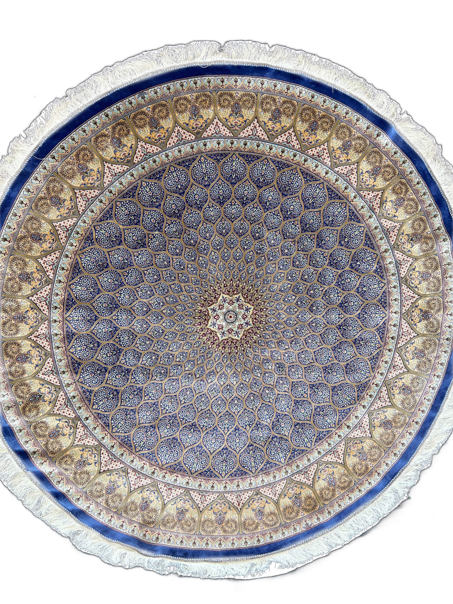 Blue and Gold Round Gonbad Rug