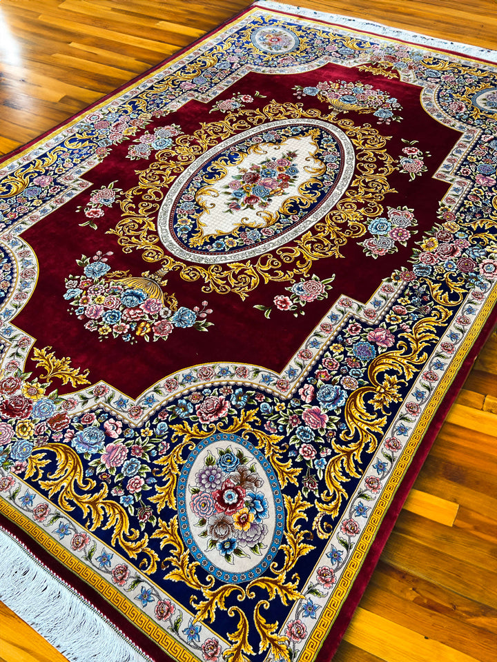 Royal Red Persian Area Rug With Bamboo Silk