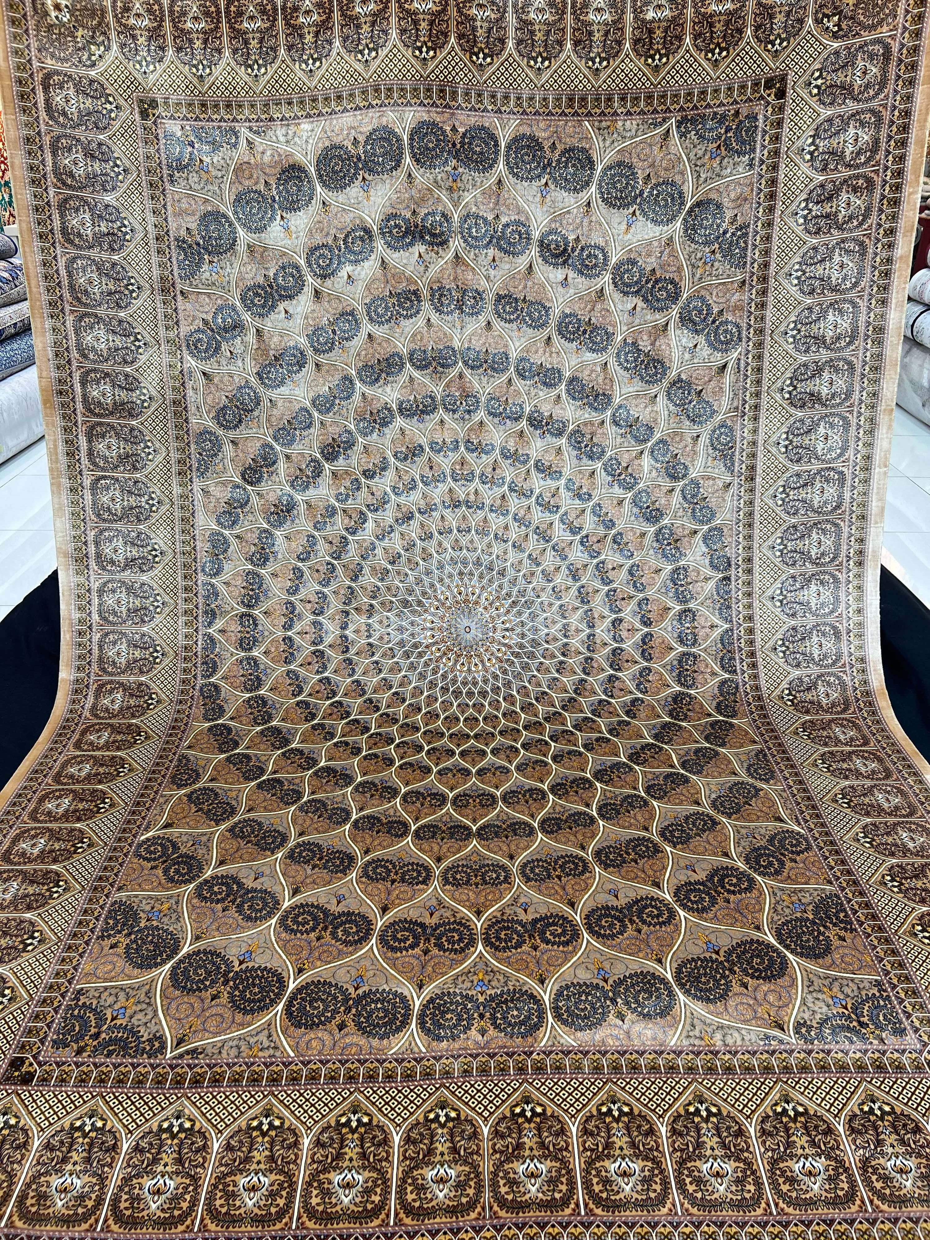 Brown Dome "Gonbad" Silk Rug