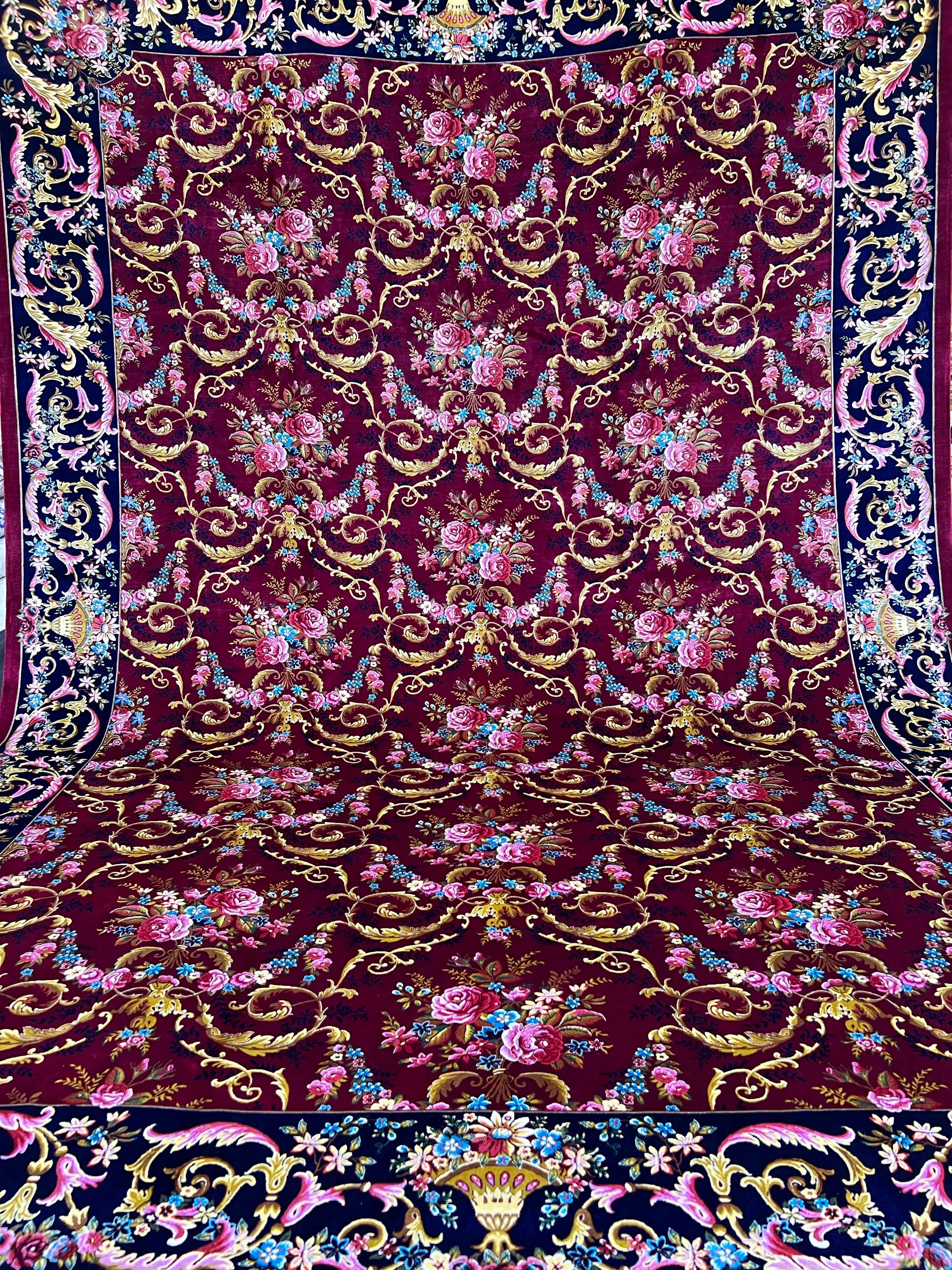 Red Floral Bamboo Silk Rug