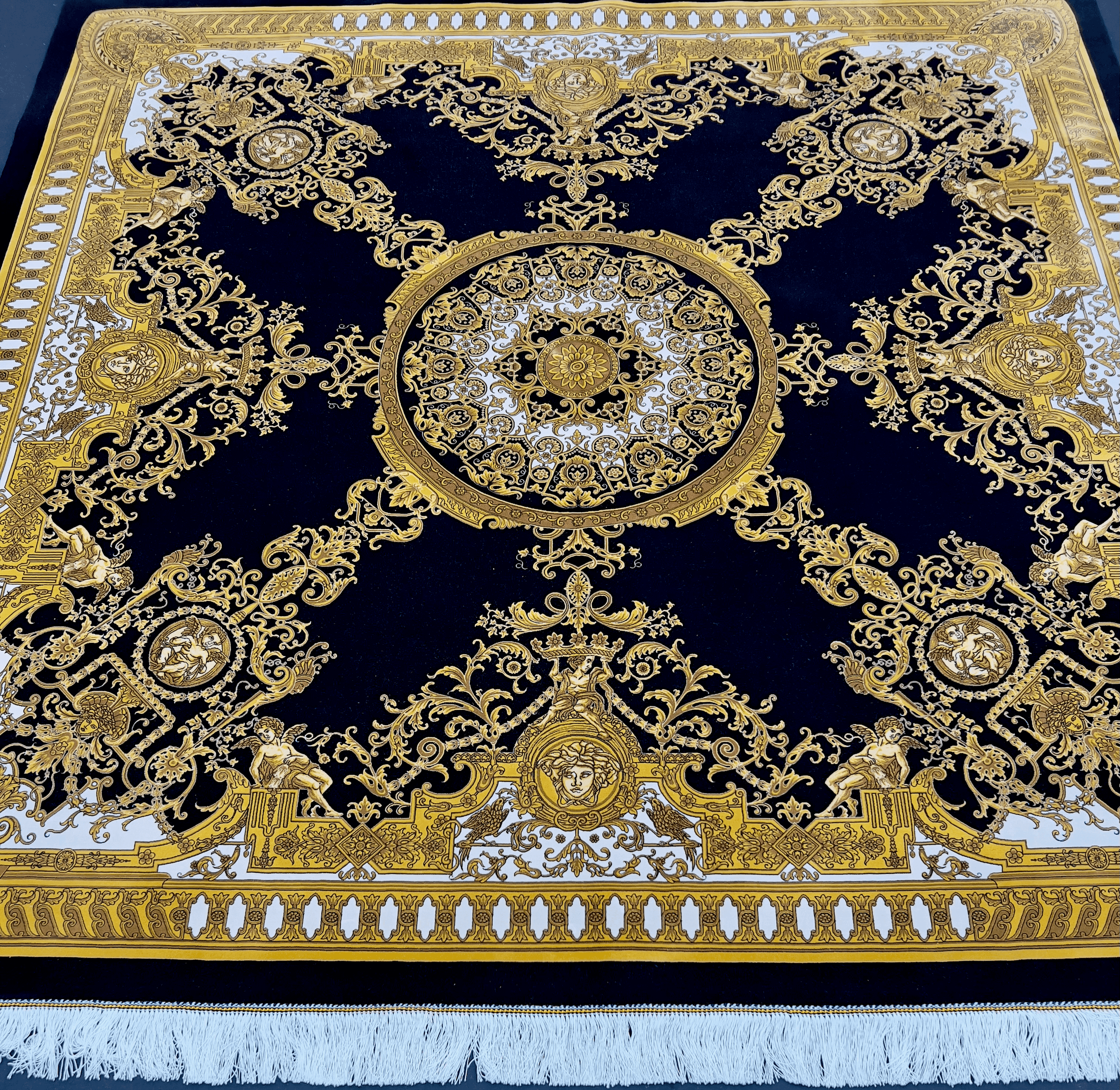 Square Black and Gold Rug