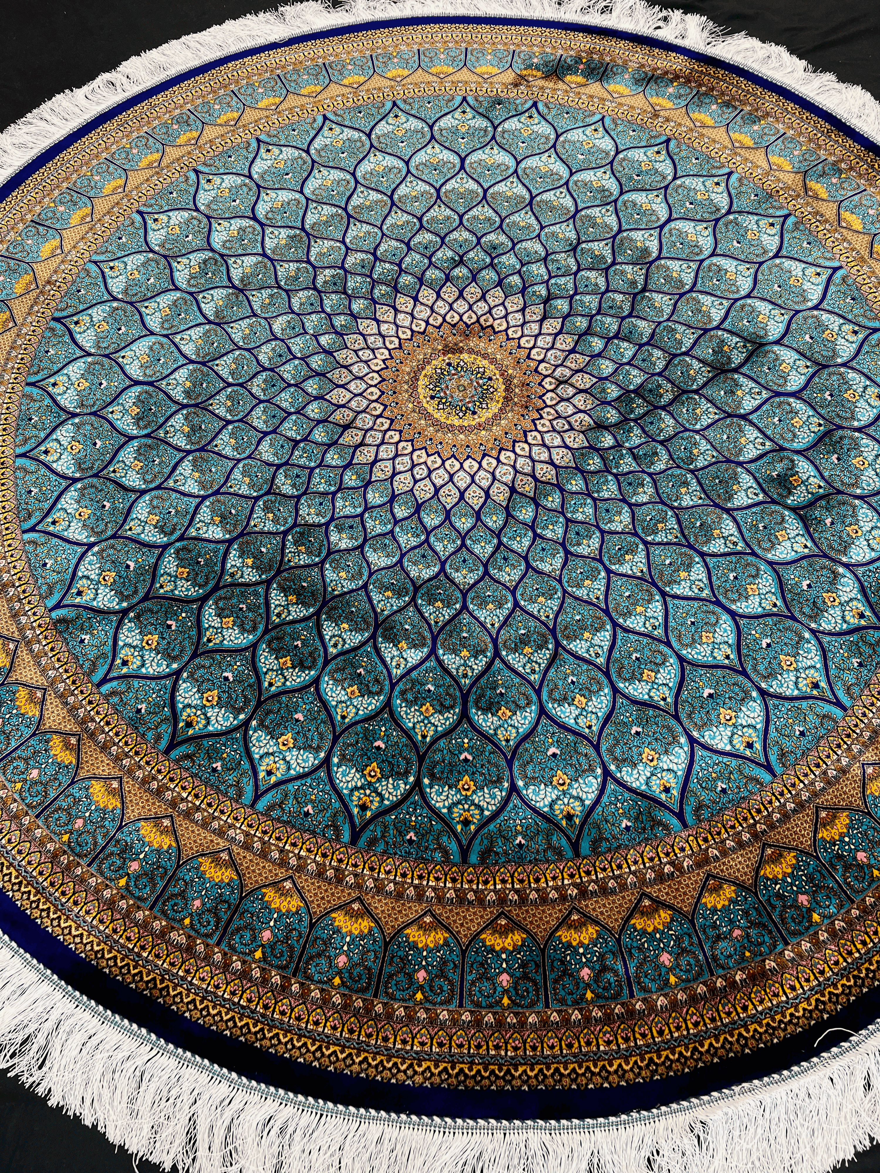 Round Turquoise Gonbad Dome Silk Rug