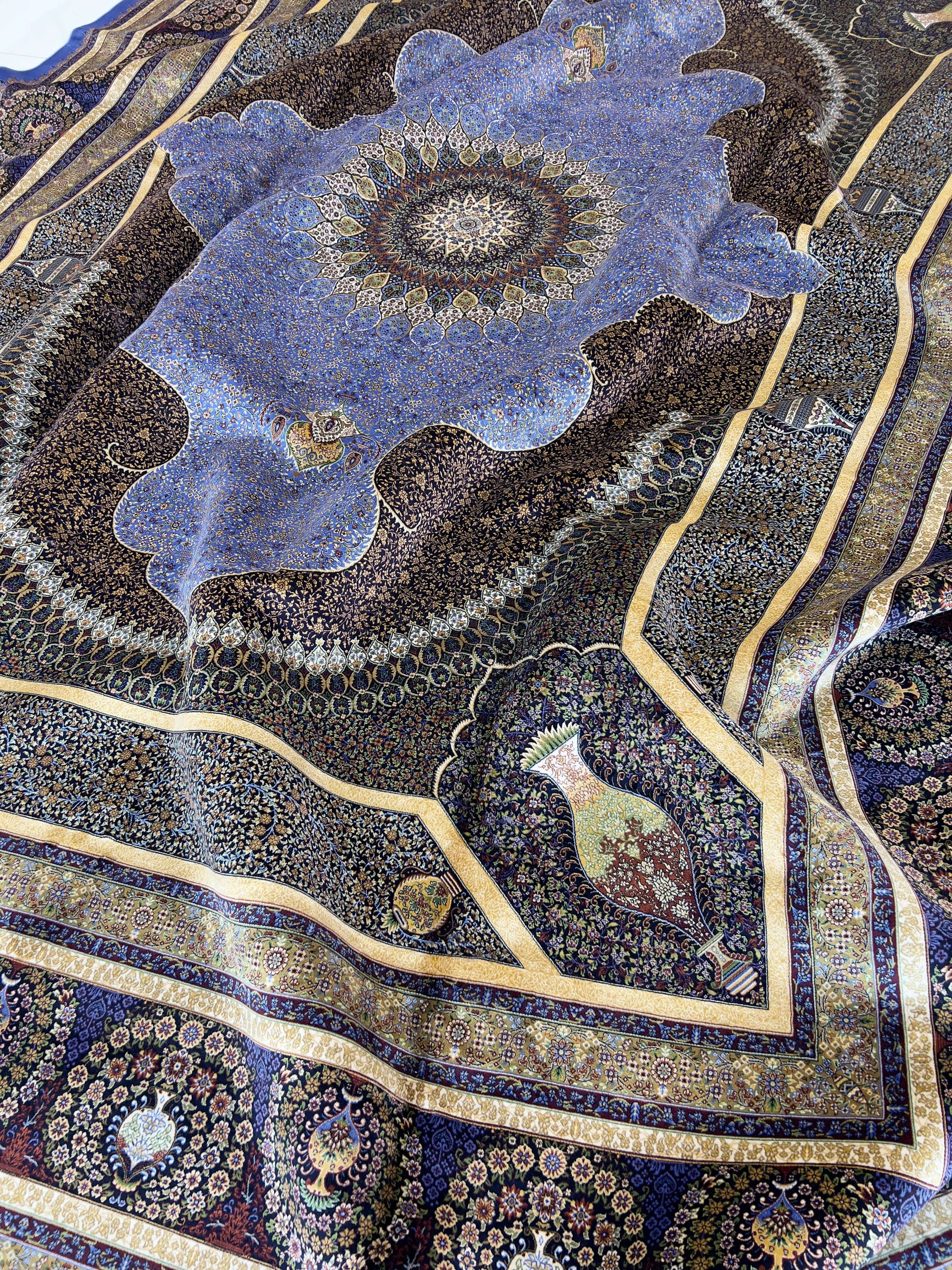 Blue Celestial Mosaic Bamboo Silk Rug
