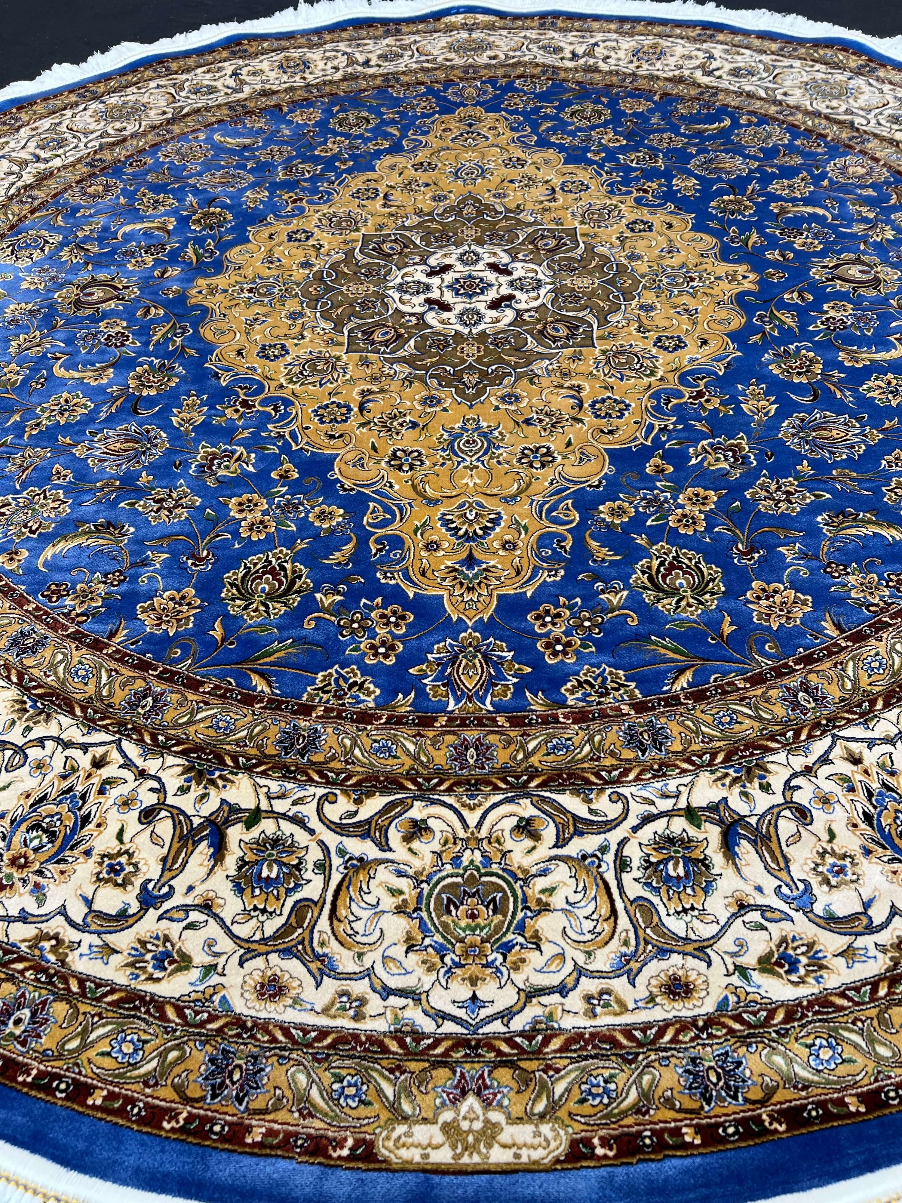 Royal Blue and Gold Round Rug