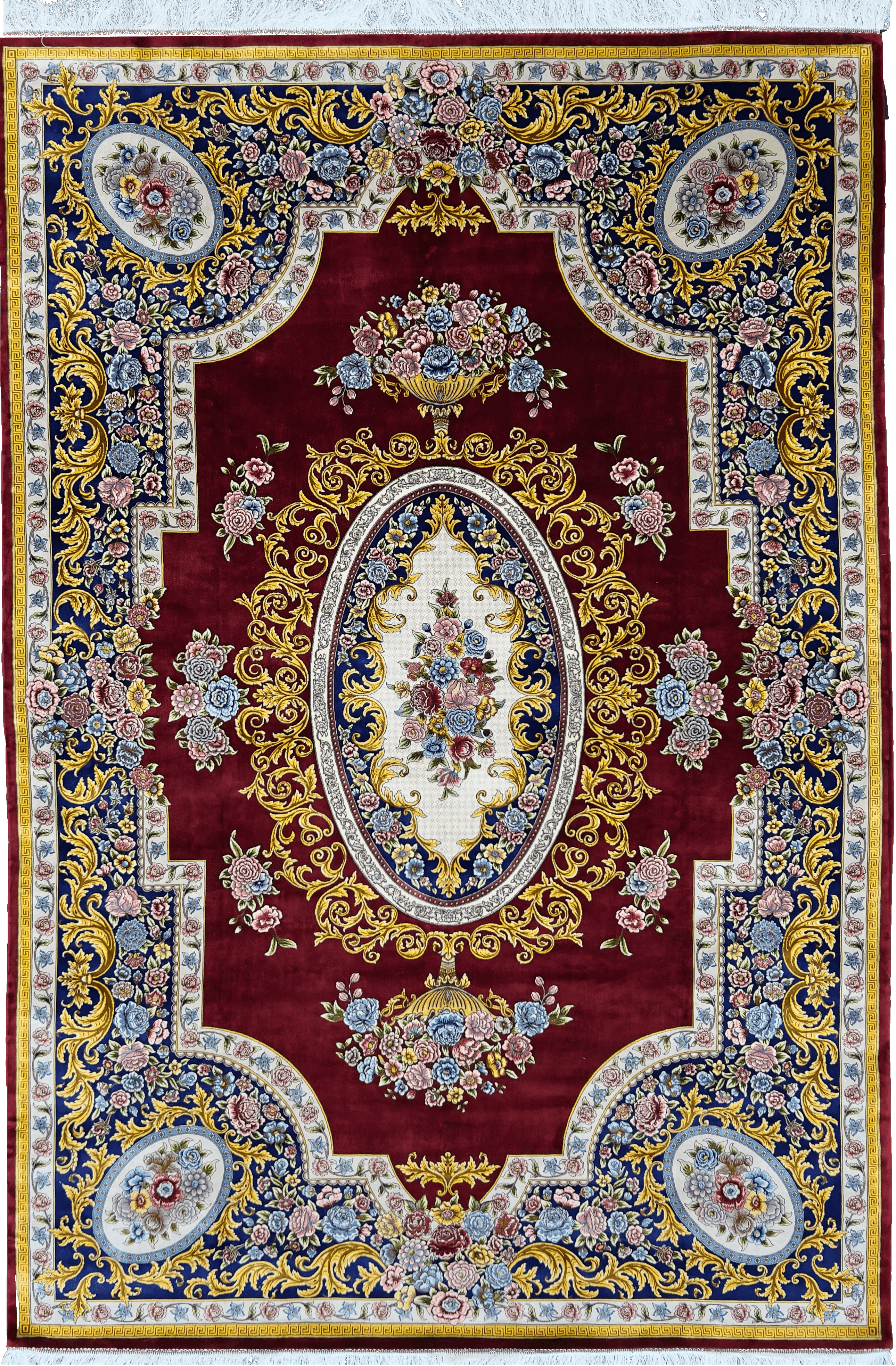Royal Red Persian Area Rug With Bamboo Silk