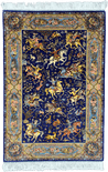 Classic Navy Hunting Silk Area Rug Carpet With Yellow Frame