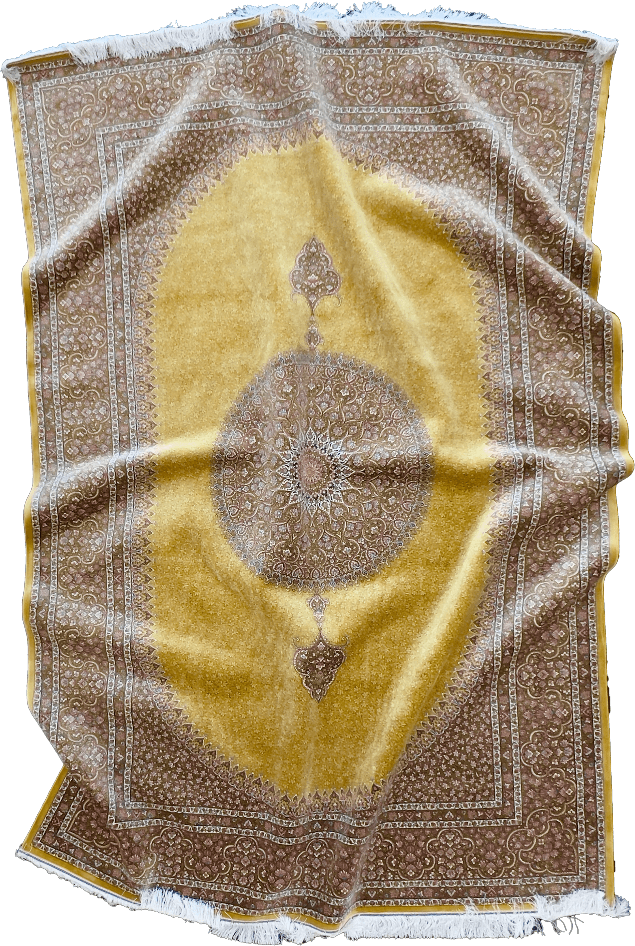 Yellow Bamboo Silk Rug with a Medallion