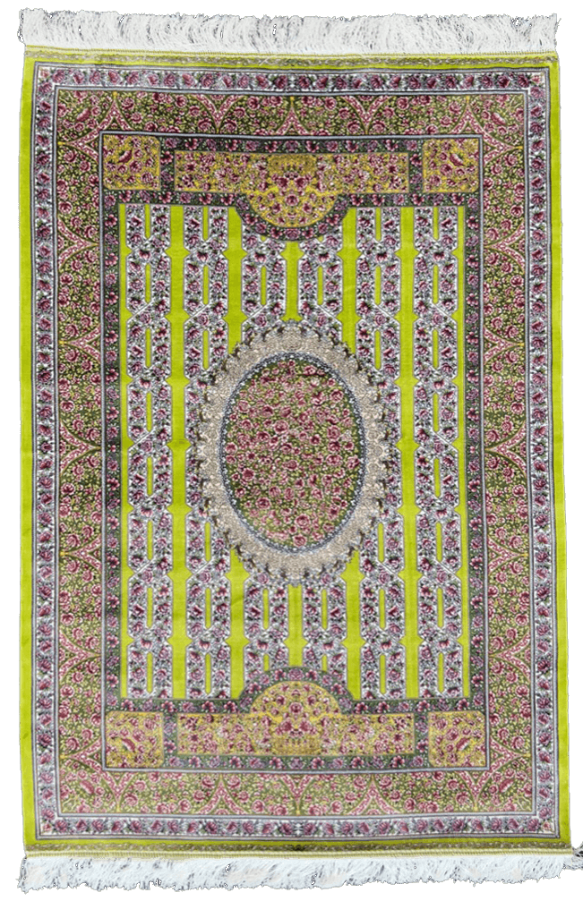 Chartreuse Floral Silk Area Rug Carpet