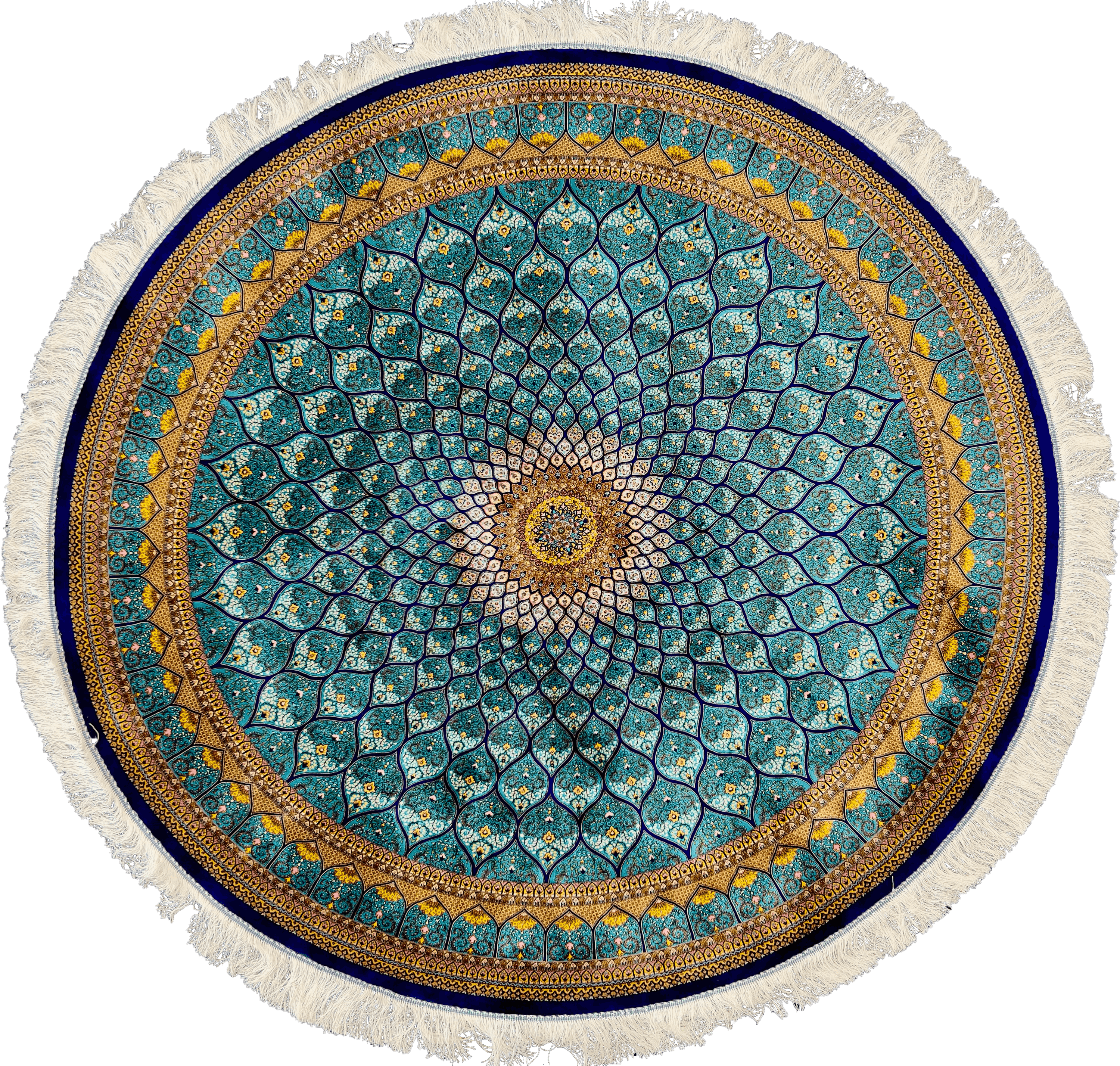 Round Turquoise Gonbad Dome Silk Rug