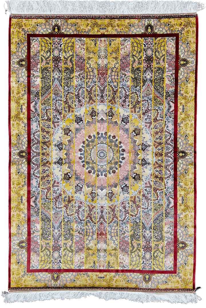 Red And Yellow Vibrant Splash Silk Persian Area Rug