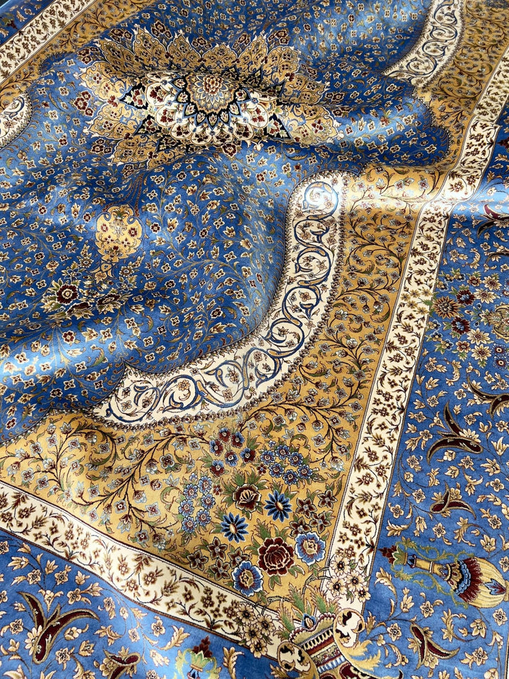 Blue And Yellow Silk Rug