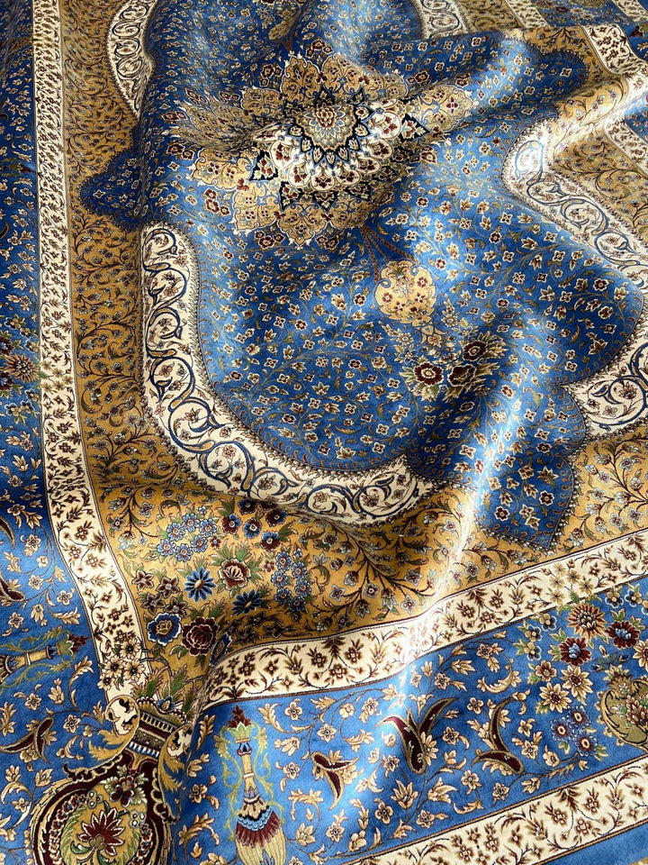 Blue And Yellow Silk Rug