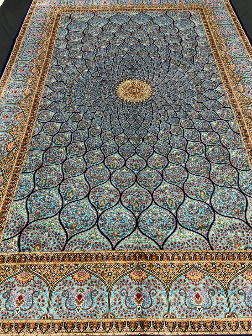 Exquisite Turquoise Dome Design Bamboo Silk Rug