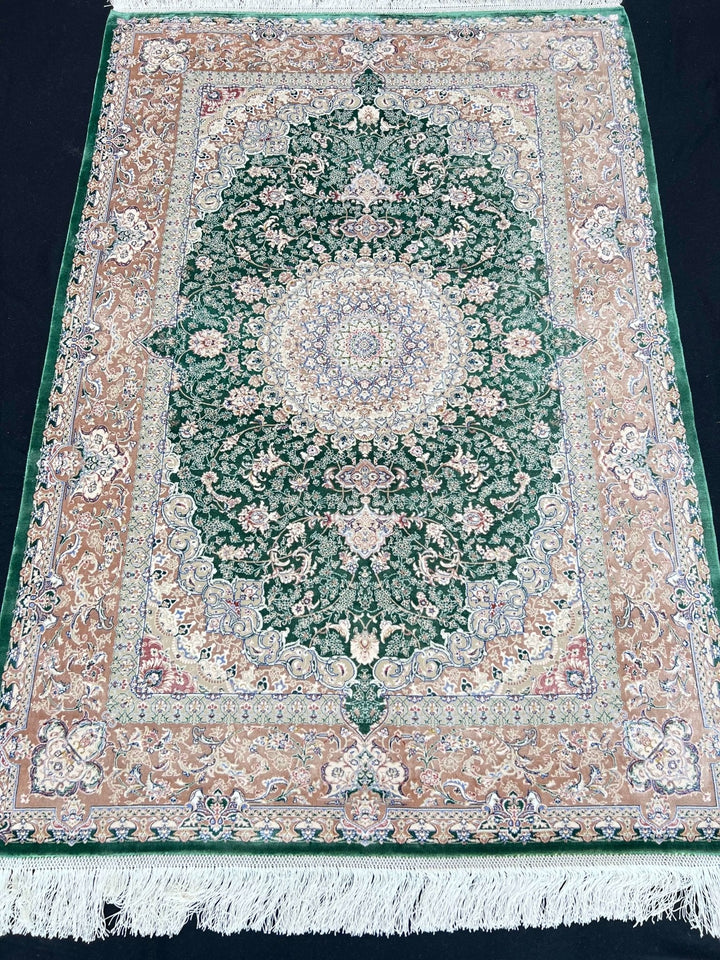 Royal Green Isfahan Silk Rug