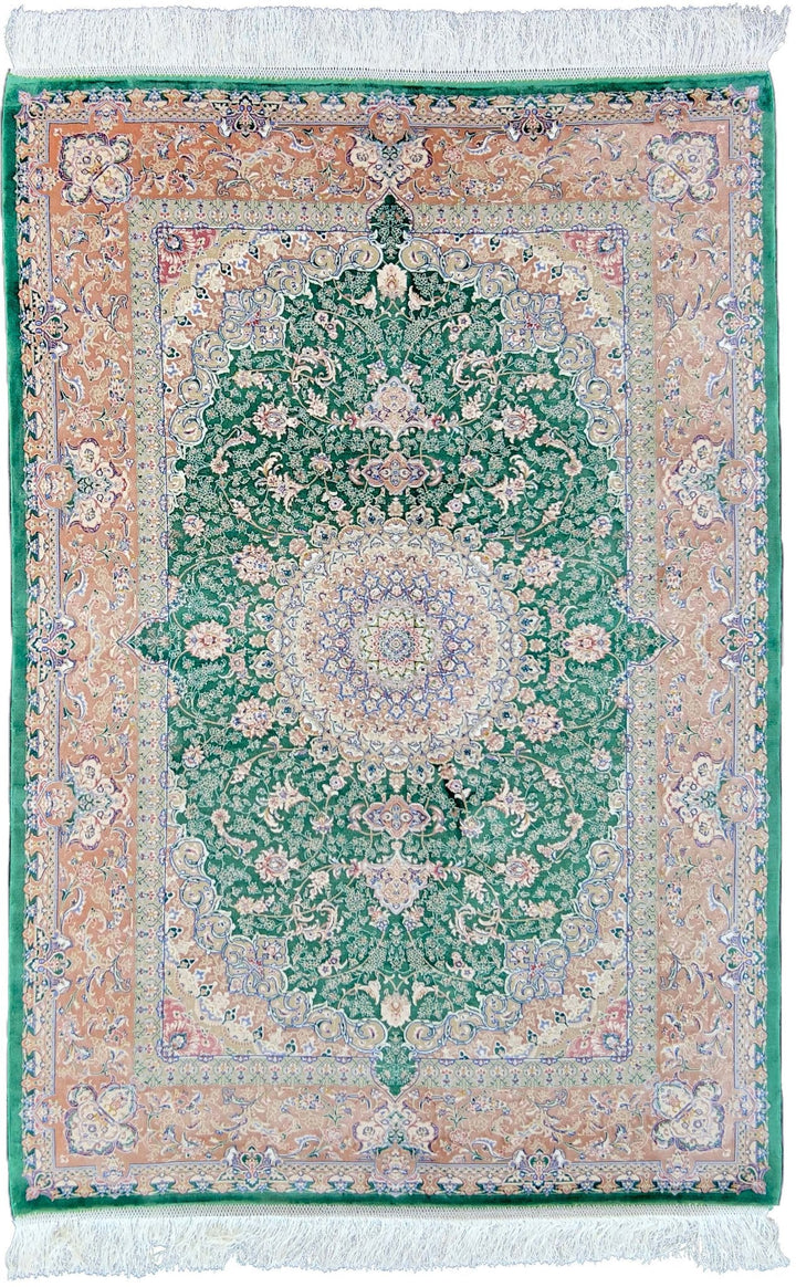 Royal Green Isfahan Silk Rug