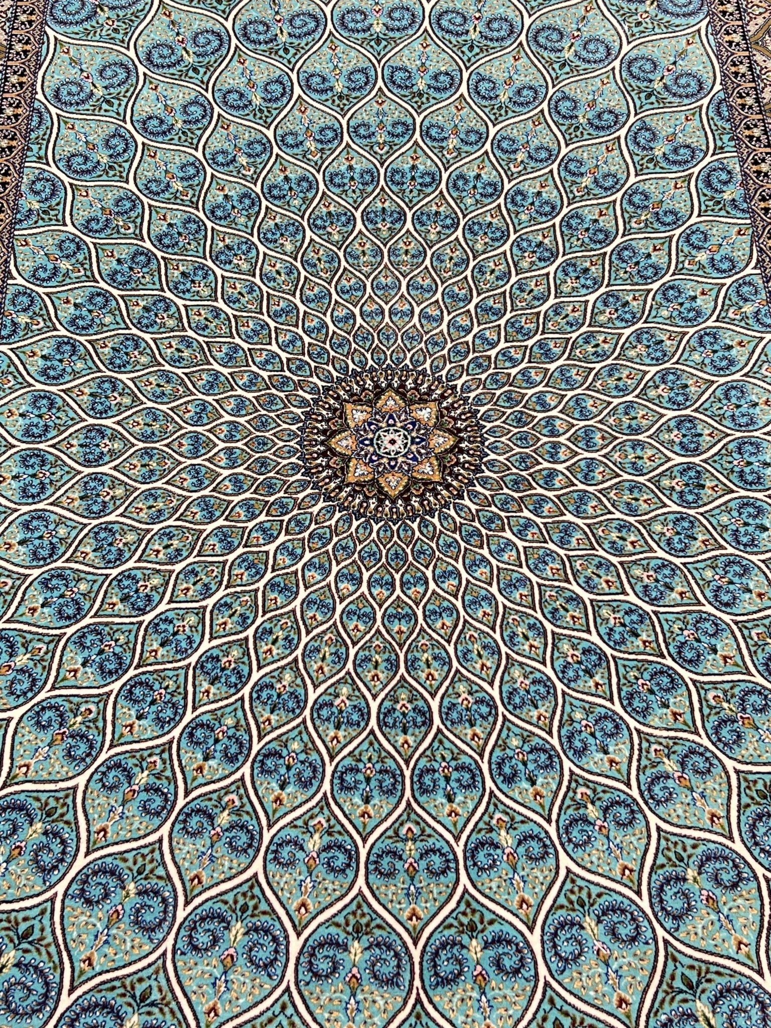 Turquoise Gonbad Dome Silk Area Rug