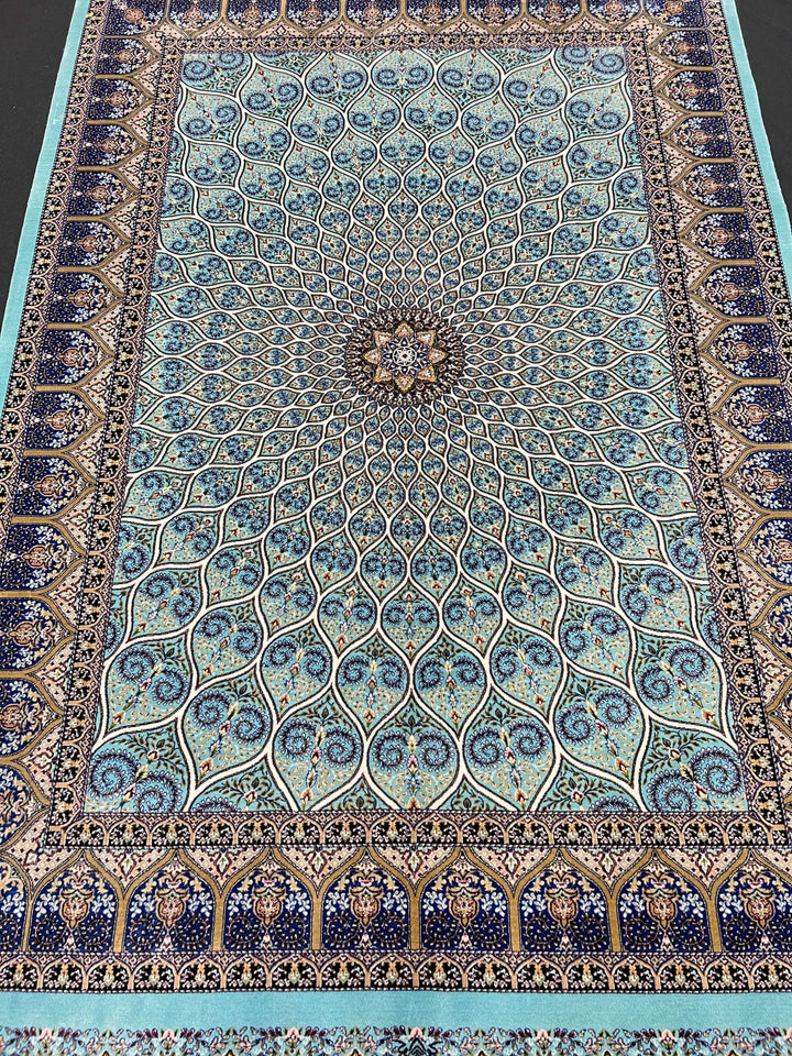 Turquoise Gonbad Dome Silk Area Rug