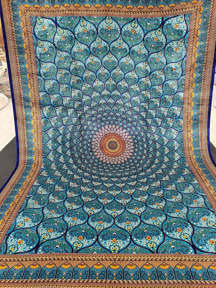 Turquoise Gonbad Dome Silk Rug
