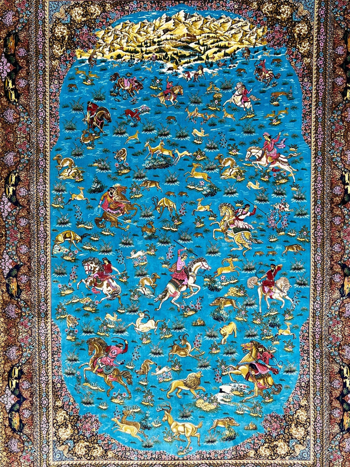 Turquoise Hunting Area Rug
