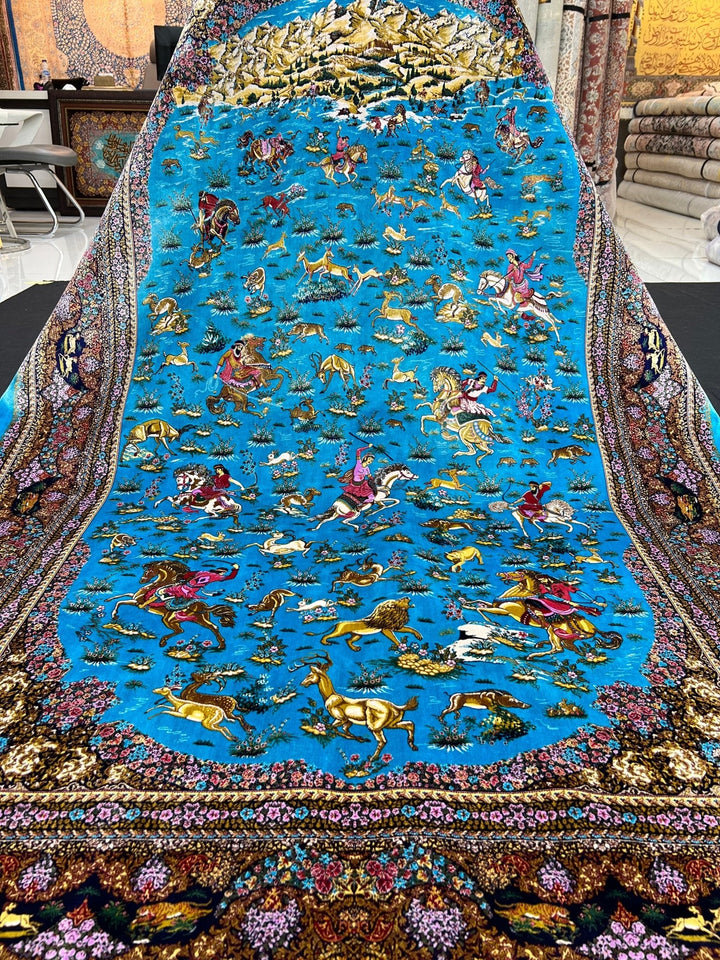Turquoise Hunting Area Rug