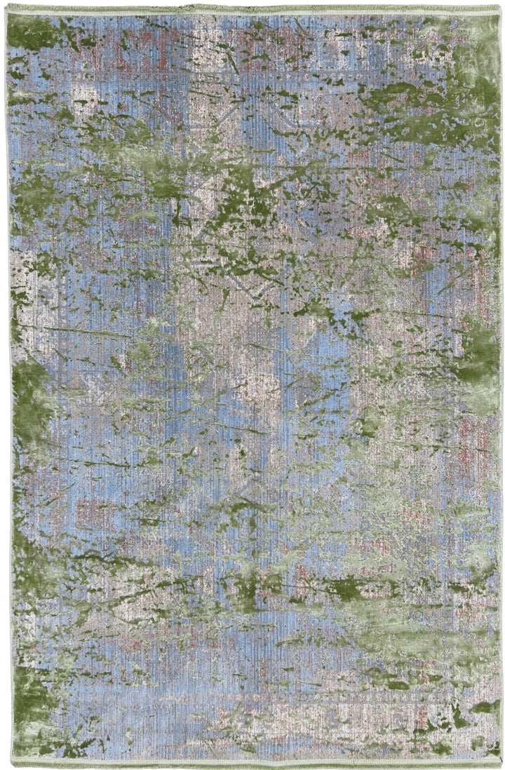 Wool And Silk Modern Blue/Green Area Rug