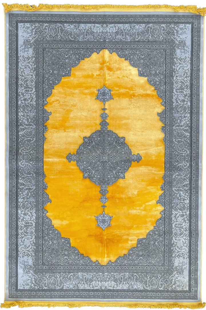 Yellow Acrylic And Silk Modern Rug
